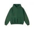 Detailansicht des vintage gewaschenen dunkelgrünen Hoodies, schwerer Baumwollstoff. - S / Dunkelgrün