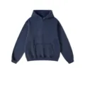 Detailansicht des schweren vintage gewaschenen Fleece-Hoodies in dunklem Blau Textur. - S / Saphirblau