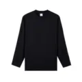 Camiseta de manga larga con cuello redondo negro liso para hombre algodón ajuste holgado top - S / Negro