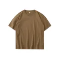 Men's solid color short sleeve t-shirt loose casual basic hip hop retro top casual style - Khaki