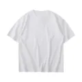 Close-up view of the minimalist white short sleeve t-shirt, showing the clean loose collar fit. - S / White