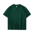 Detailed view of the dark green heavy solid short sleeve t-shirt with clean loose fit. - S / Green