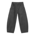 Dark grey straight leg multi-pocket denim cargo pants, vintage hip-hop style streetwear. - S / Gray