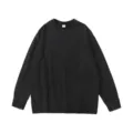 Vintage washed heavy cotton long sleeve T-shirt for men, loose fit black casual top. - S / Washed Black
