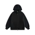 Black zip-up hoodie men heavy loose casual hoodie autumn winter outerwear basic solid color jacket - S / Cardigans / Black