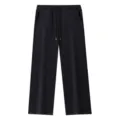 Classic black wide-leg casual pants for women men comfortable elastic drawstring waist trousers. - S / Black