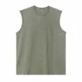Vintage washed cotton sleeveless t-shirt for men and women, casual solid color tank top. - S / Tops / Army Green