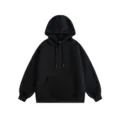 Heavyweight black hooded sweatshirt for men and women, loose casual pullover top for autumn winter. - S / Black