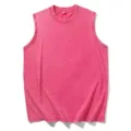 Men's washed cotton sleeveless tank top, vintage solid color casual vest for summer. - S / Tops / Rose Red