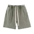 Vintage washed grey drawstring shorts, casual streetwear loose comfortable cotton shorts. - S / Bottoms / Army Green