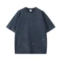 Vintage acid washed snow washed t-shirt loose drop shoulder casual short sleeve summer top - S / Grey Blue