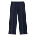 Solid color navy blue wide-leg casual sweatpants with elastic drawstring waist for daily wear. - S / Navy Blue
