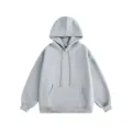 Classic grey loose fit hooded sweatshirt with front pocket and drawstrings, casual wear. - S / Mixed Grey