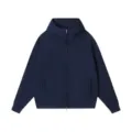 Solid navy blue high collar zip-up hoodie for men, heavy loopback cotton fleece sweatshirt. - S / Tops / Navy Blue