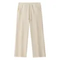 Casual loose straight leg sweatpants with drawstring elastic waist in cream color for daily wear. - S / Apricot