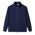 Men solid navy blue stand collar zip up sweatshirt jacket casual streetwear casual outerwear - S / Tops / Navy Blue Stand-Up Collar Sweatshirt