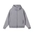 Grey high-collar full-zip hoodie for men and women, solid color heavy fleece sweatshirt. - S / Tops / Heather Grey