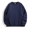 Men's Solid Navy Blue Heavyweight Fleece Crewneck Sweatshirt Loose Casual Fall Winter Top - S / Navy Blue