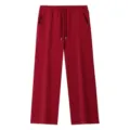 Red straight sweatpants, loose casual fleece pants for autumn and winter daily wear. - Red