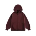 Men's Burgundy Full Zip Hoodie Heavyweight Casual Loose Fit Sweatshirt Outerwear - Burgundy