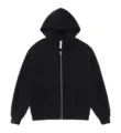 Black zip-up fleece hoodie solid casual autumn winter sports outerwear basic daily wear - S / Tops / Black