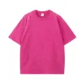 Vintage washed snow dye loose short sleeve T-shirt casual solid color drop shoulder top - Rose Red