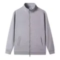 Grey full-zip stand-up collar sweatshirt heavy fleece jacket casual outerwear for men - Heather Gray Stand-Up Collar Sweatshirt