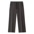 Dark gray wide leg casual pants with elastic drawstring waist for comfortable everyday wear. - Dark Gray