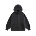 Black full-zip hoodie for men and women, heavy fleece casual streetwear outerwear, loose fit. - Dark Gray
