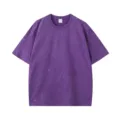 Vintage acid wash short sleeve t-shirt, loose drop shoulder casual plain tee top for summer. - Purple
