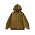 Zware effen capuchonpullover voor heren, comfortabele casual fleece hoodie in kaki. - Mosterdgroen