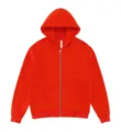 Solid red fleece zip-up hoodie jacket, casual autumn and winter sportswear apparel top. - S / Tops / Red