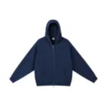 Heavyweight full-zip hooded sweatshirt in solid navy blue, casual winter fleece hoodie. - S / Tops / Navy Blue