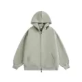 Men's heavyweight zip-up hoodie casual loose fit solid color hooded sweatshirt autumn - Grey Green