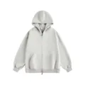 Light gray heavy zip-up hoodie for men and women, loose casual hooded sweatshirt outerwear. - Light Apricot