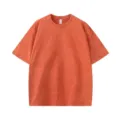 Casual vintage washed oversized cotton short sleeve t-shirt in solid orange color. - Orange