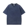 Vintage acid wash snow blue oversized drop shoulder short sleeve t-shirt basic casual top - Denim Blue
