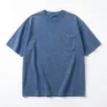 Retro washed blue cotton short sleeve t-shirt with chest pocket, casual vintage fit top. - 3XL / Sapphire Blue