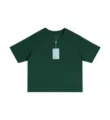 Dark green drop shoulder short sleeve oversize boxy crop t-shirt casual solid basic tee - Dark Green