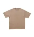 Heavy salt washed retro short sleeve t-shirt, casual solid color crew neck summer top. - S / Coffee