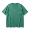 Vintage washed green cotton short sleeve t-shirt with chest pocket, casual loose fit. - Grass Green