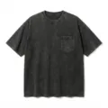 Vintage acid washed short sleeve t-shirt with chest pocket, casual loose fit cotton tee. - Washed Black