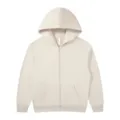 Beige zip-up hoodie for men and women, loose oversize casual long sleeve fleece jacket. - Light Khaki