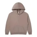 Solid color heavy fleece zip-up hoodie detail view showing zipper and front pocket design - Coffee