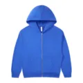 Detailed view of the royal blue zip-up hoodie featuring a front pocket and soft fabric. - Klein Blue