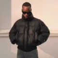 Chaqueta de invierno para hombre color sólido cuello alto acolchada abrigo negro casual - M / Negro