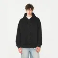 Men's heavy black zip-up hoodie casual loose fit solid color outerwear autumn winter fashion - S / Black
