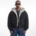 Men winter thick warm hooded cotton coat with faux fur collar casual black outerwear - S / Black