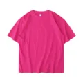 Men's heavy solid color short sleeve T-shirt loose casual hip hop style basic top. - Rose Red