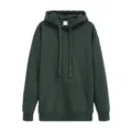 Sweat à capuche lourd en coton pur vert foncé, coupe ample et style décontracté. - Vert foncé